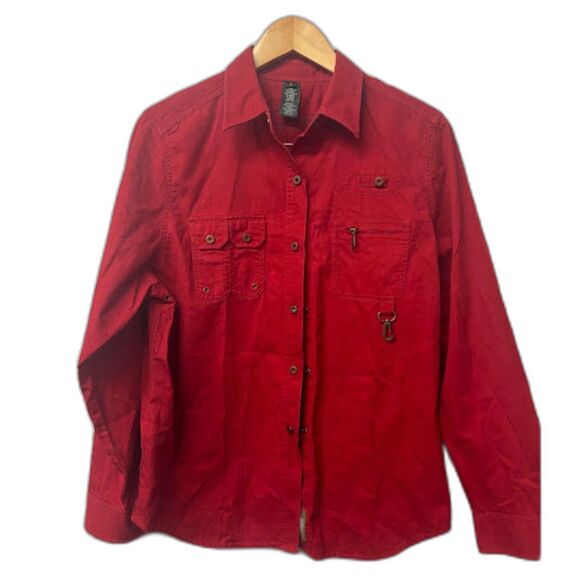Ralph Lauren Tops - Ralph Lauren Dry Goods Shirt Size Large Red Camp Fishing Top Utility Elbow Patch
